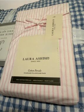 Laura Ashley Jayne Ticking Stripe Pink  Standard Pillowcase Pair & Matching Case